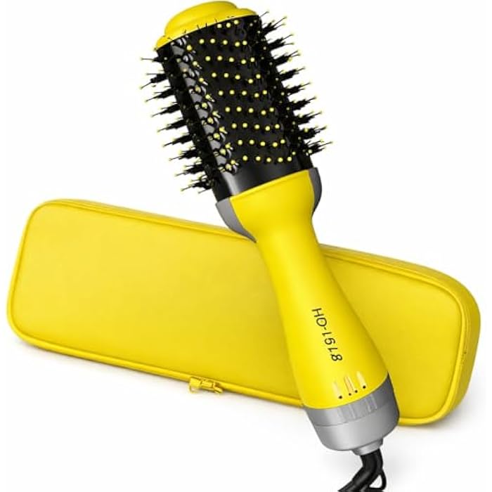 Hair Dryer Brush 2500W One Step Blow Dryer Volumizer, Hot Air Comb, Ceramic Coating, 3 Heat Levels, Styling Tool for All Hair Types, Yellow HG-1918 - Image 1